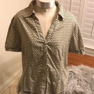 Short sleeve button up multi color top